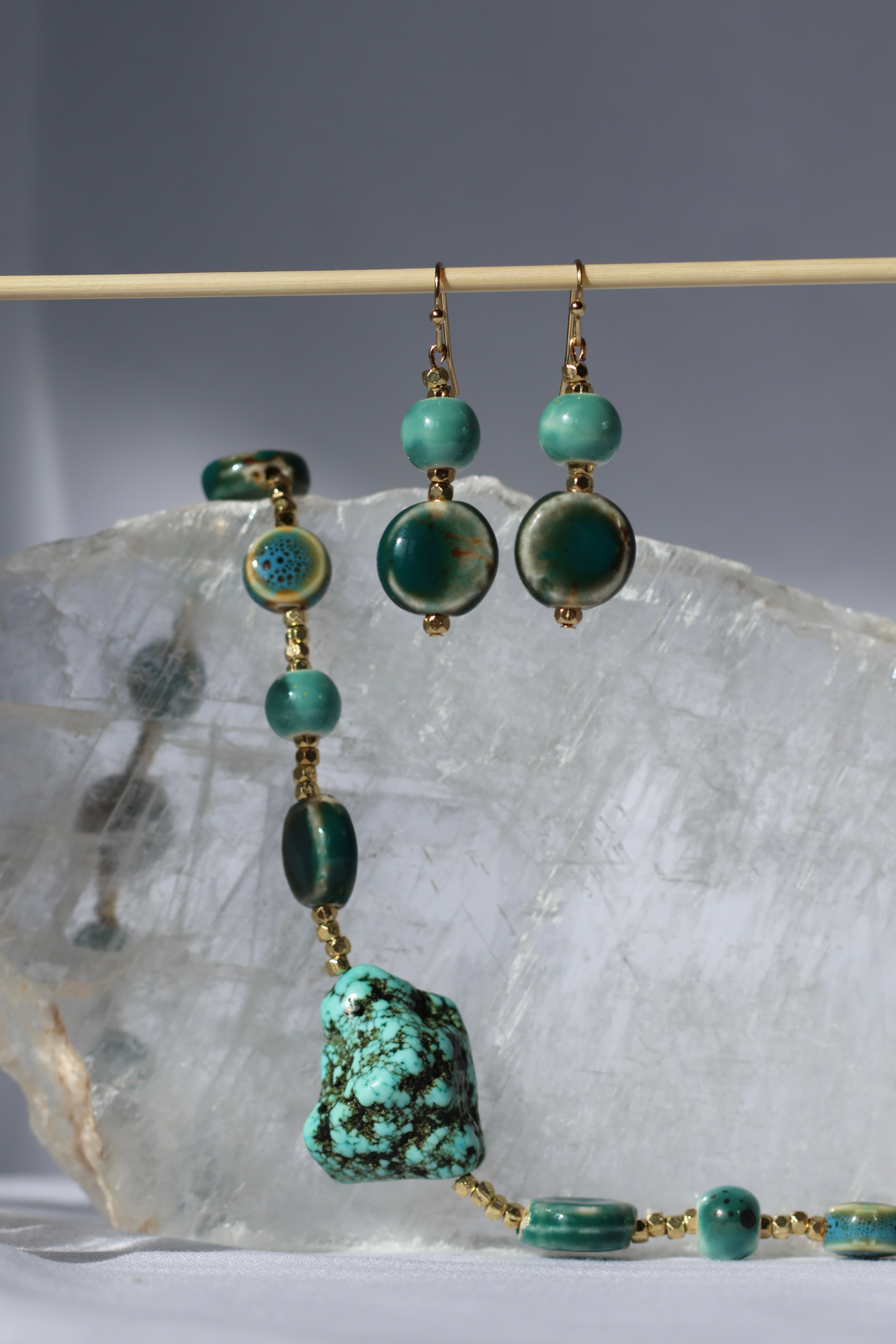 Teal & Turquoise Ceramic Jewelry Set with Howlite Stone