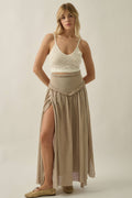 Solid Cotton Gauze Drop-Waist Yoke Maxi Skirt
