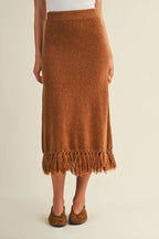 Artisanal Fringe Hem Knit Skirt