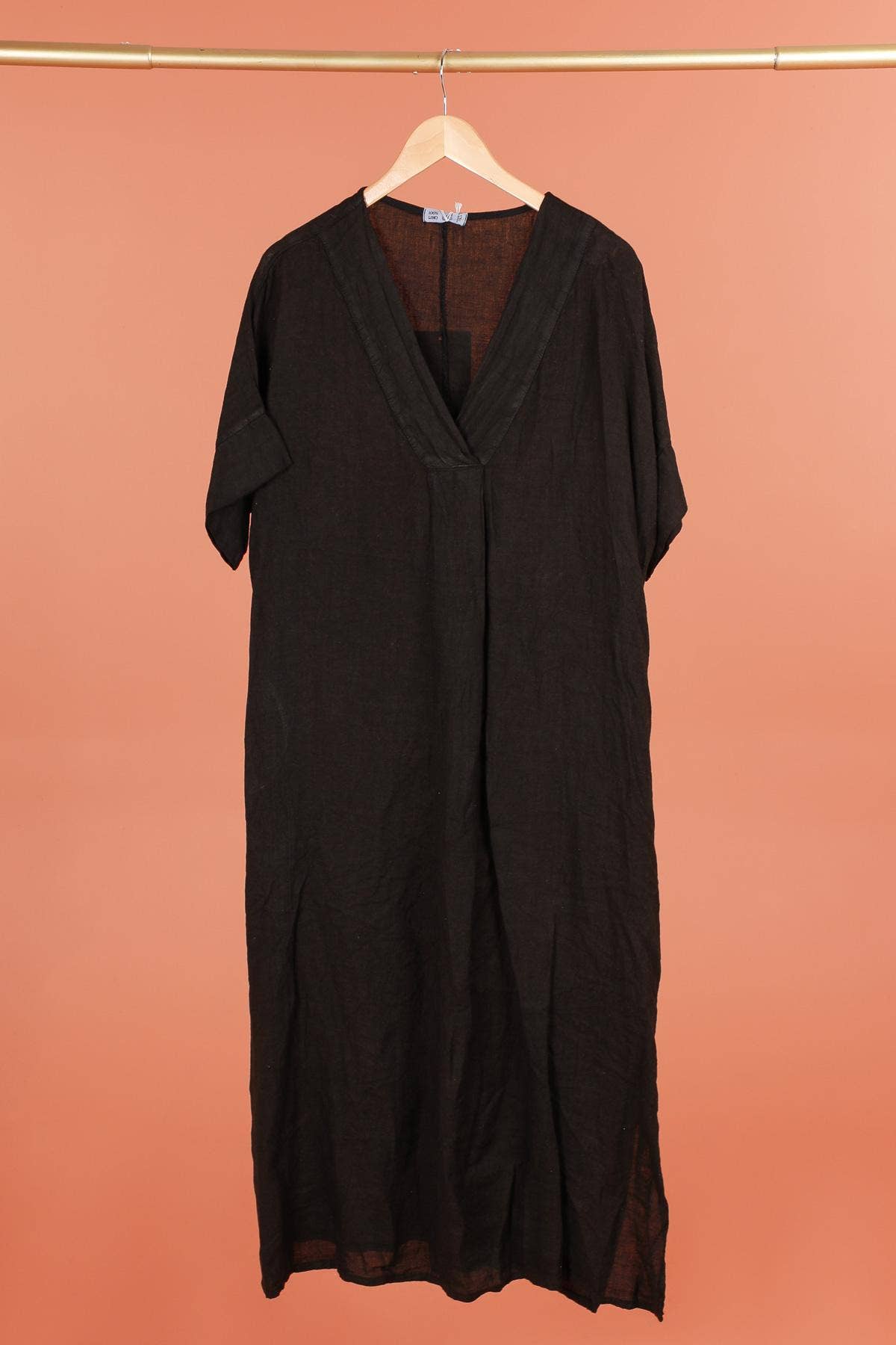 Long dress v-neck 62733 100% linen: VERT ANIS