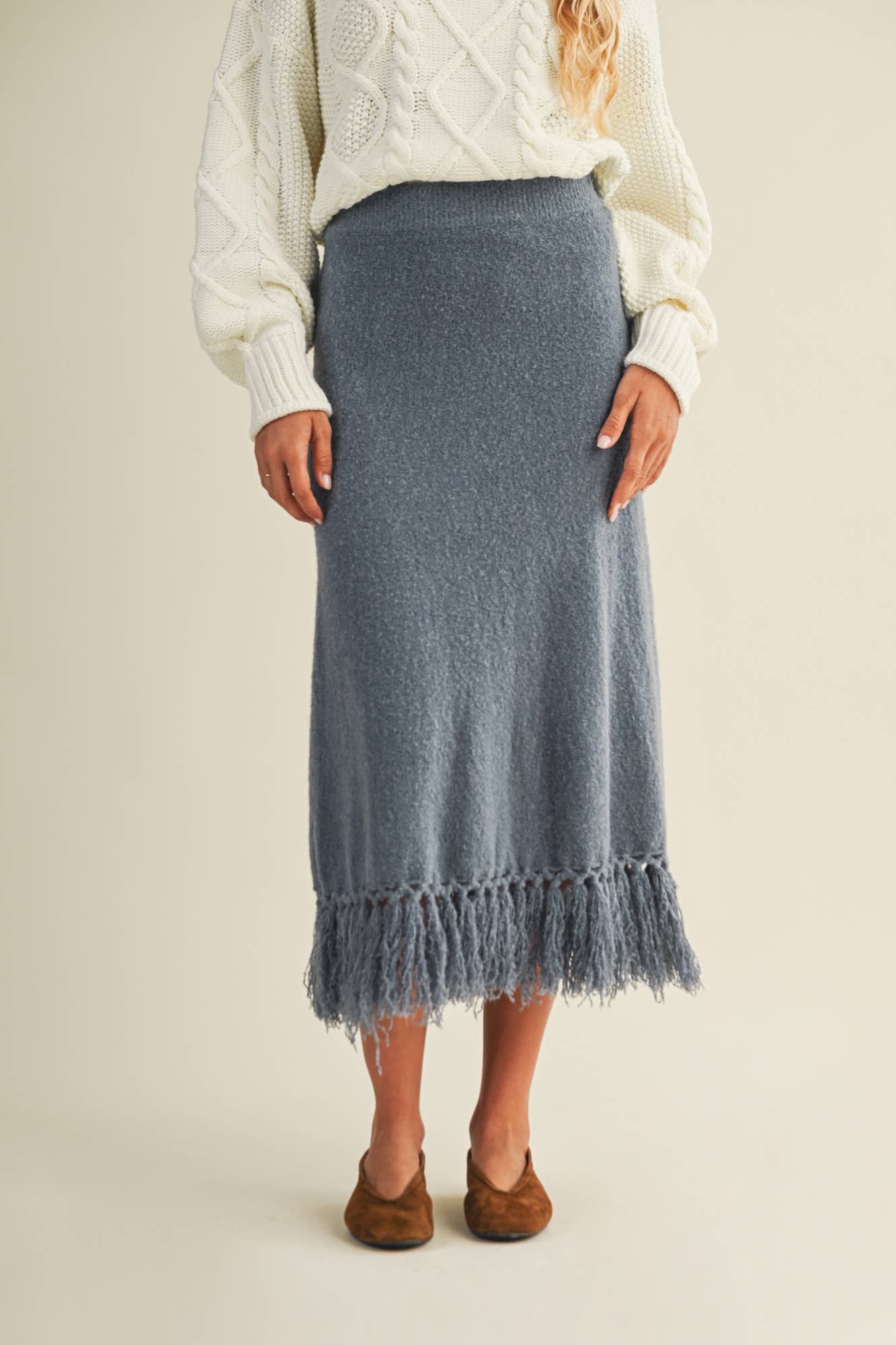 Artisanal Fringe Hem Knit Skirt