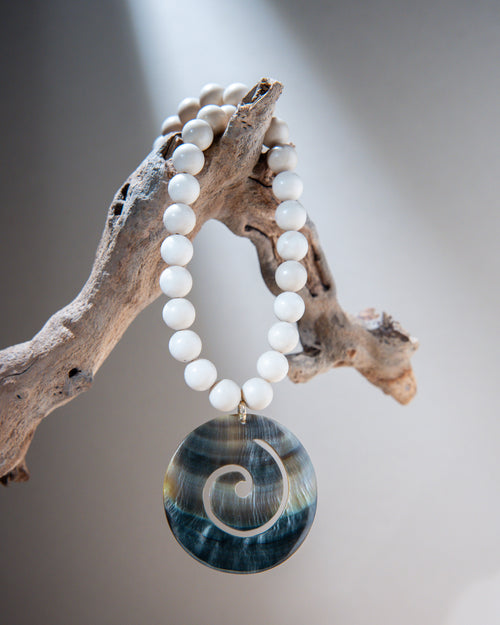 Bone Jasper Necklace with Black Shell Spiral Pendant