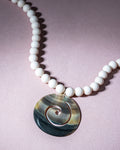 Bone Jasper Necklace with Black Shell Spiral Pendant