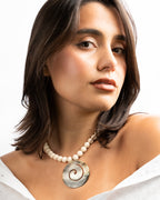 Bone Jasper Necklace with Black Shell Spiral Pendant