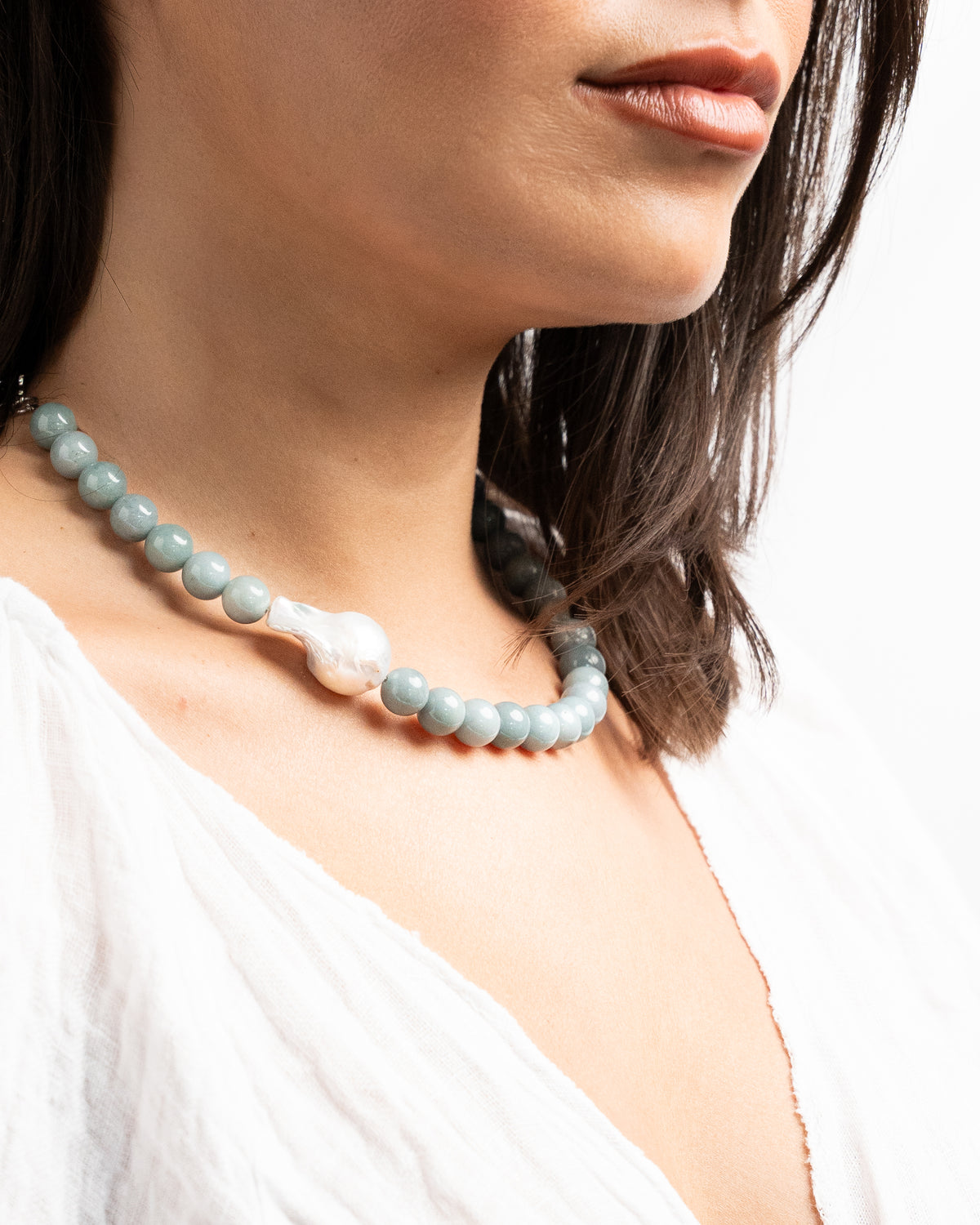 Guatemalan Jade with Baroque Pearl Necklace
