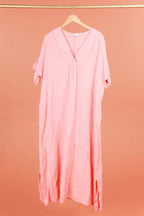 Long dress v-neck 62733 100% linen: White