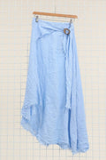Linen skirt with drawstring 1013 100% linen: Bleu sky