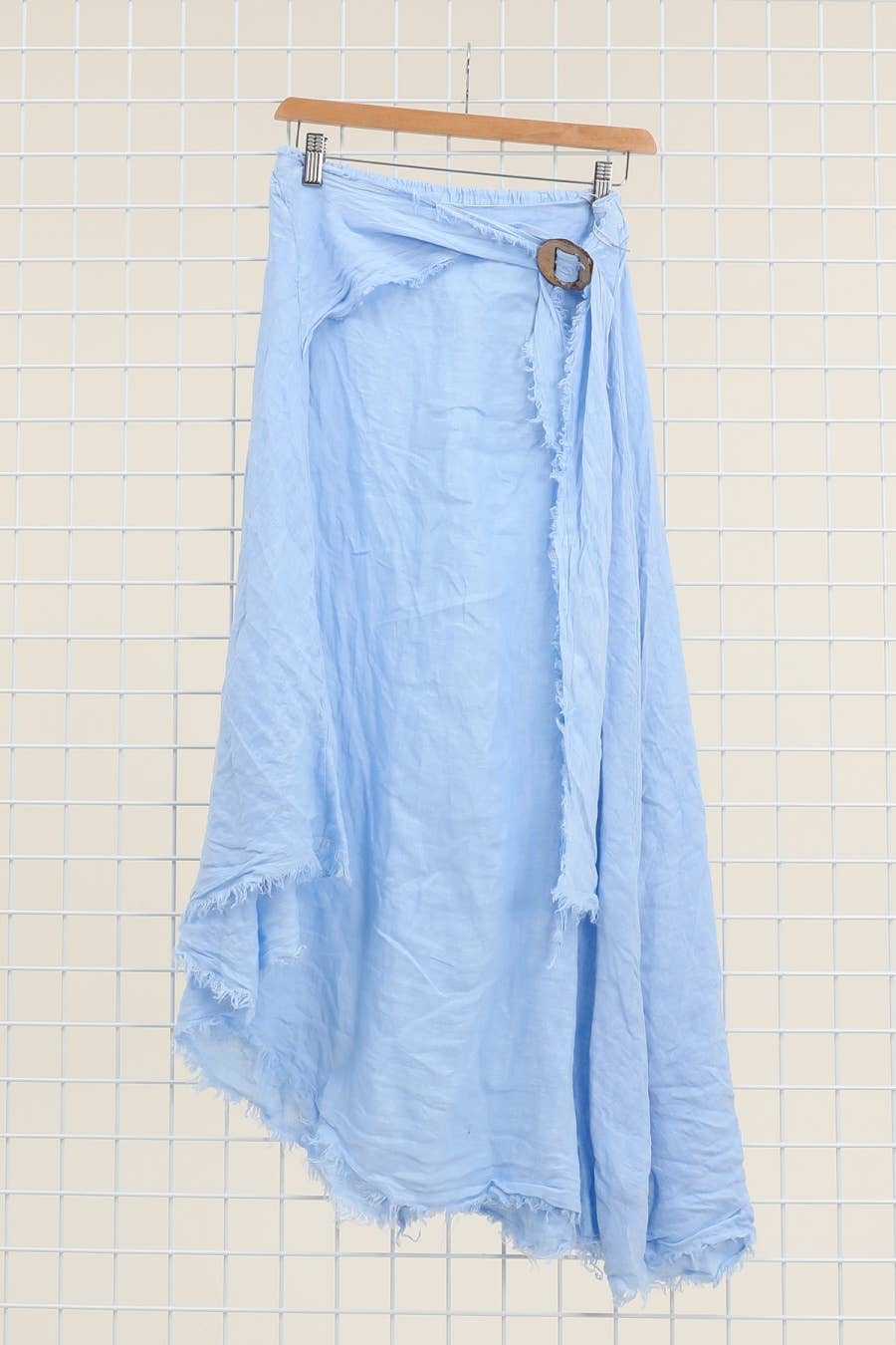 Linen skirt with drawstring 1013 100% linen: Bleu sky
