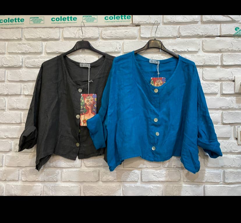 3/4 sleeve linen jacket 906 100% linen