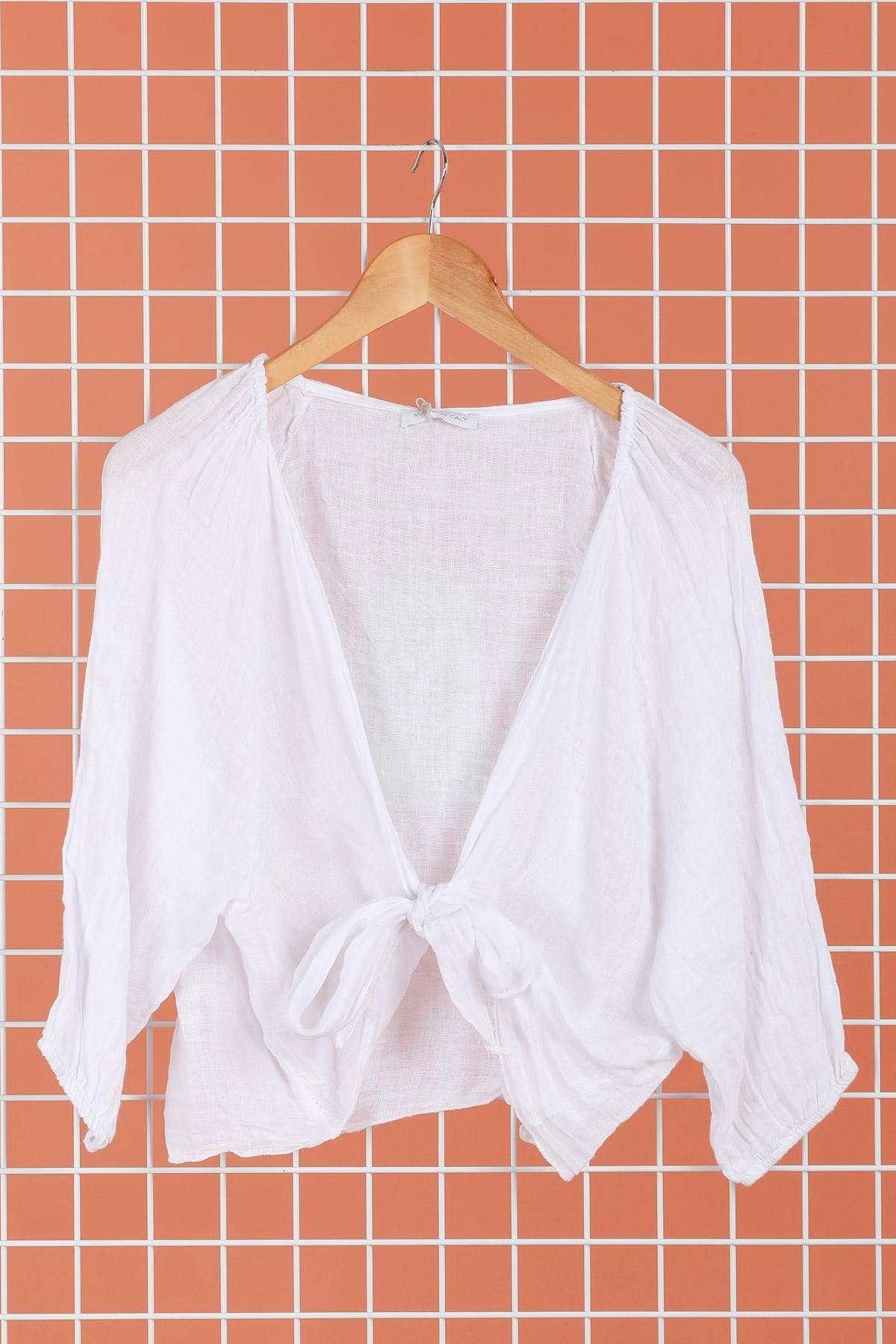 Linen wrap top 621286 100% linen: KAKI