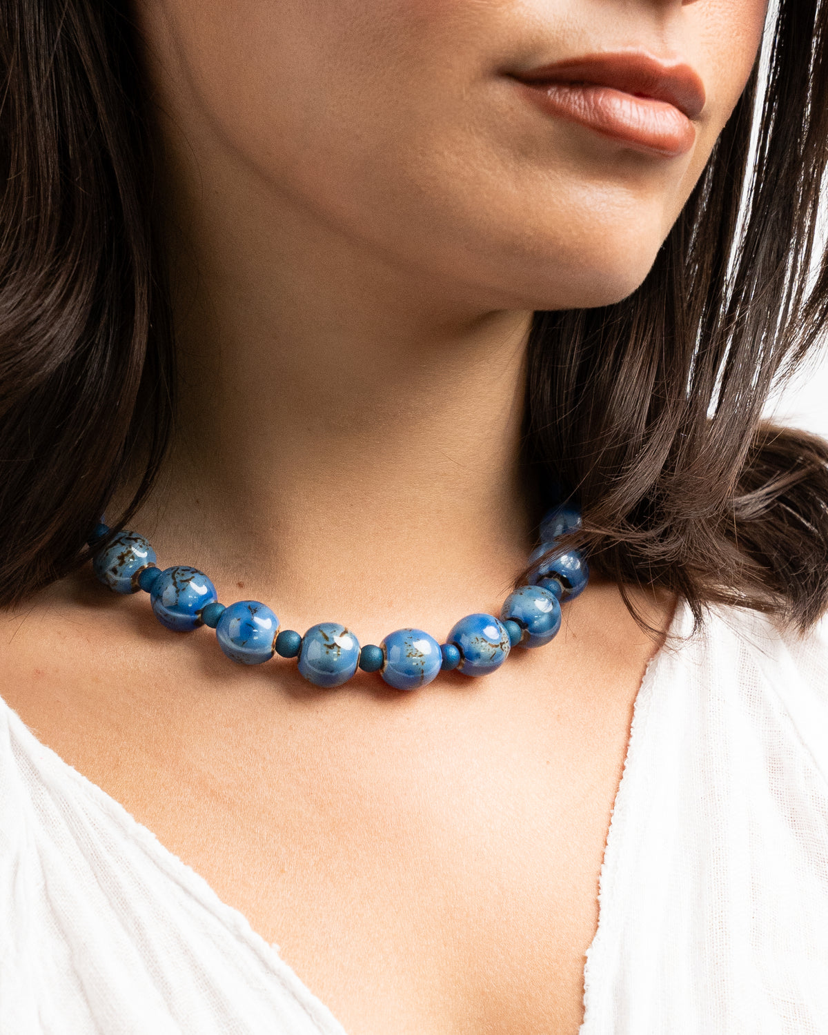 Aqua Ceramic & Blue Agate Jewelry Set