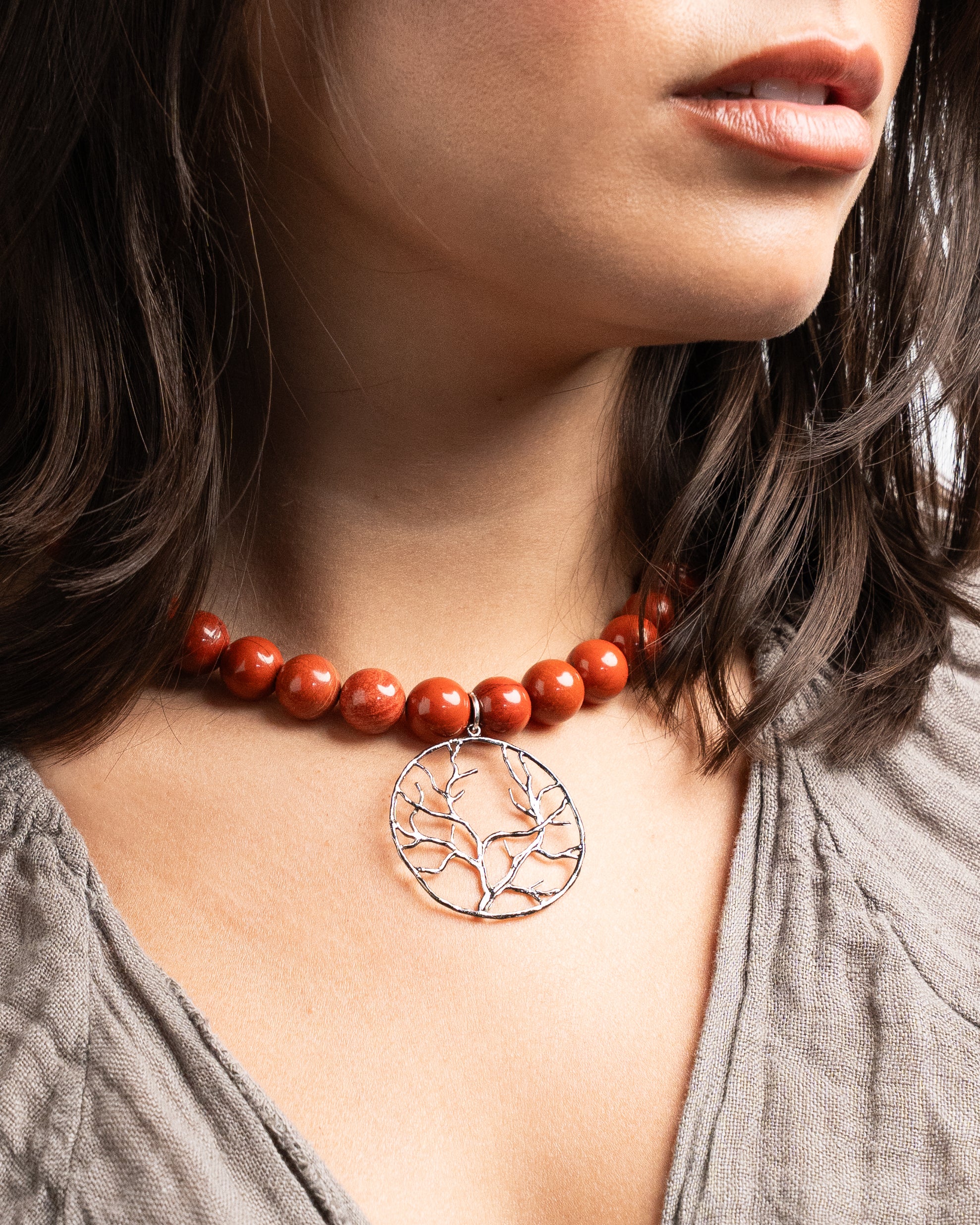 Red Jasper Necklace with Tree of Life Pendant