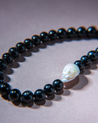 Black Tourmaline Necklace with Baroque Pearl