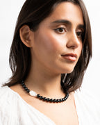 Black Tourmaline Necklace with Baroque Pearl