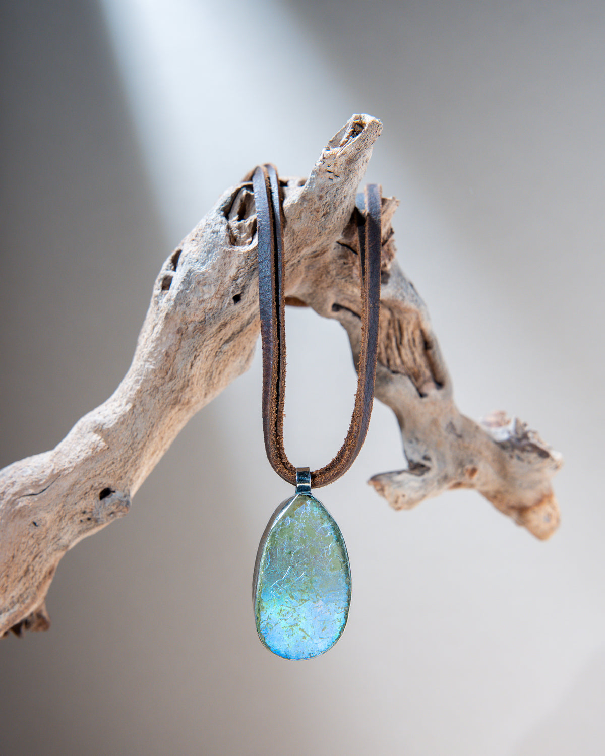 Old Sea Glass Pendant on Double Leather Cord