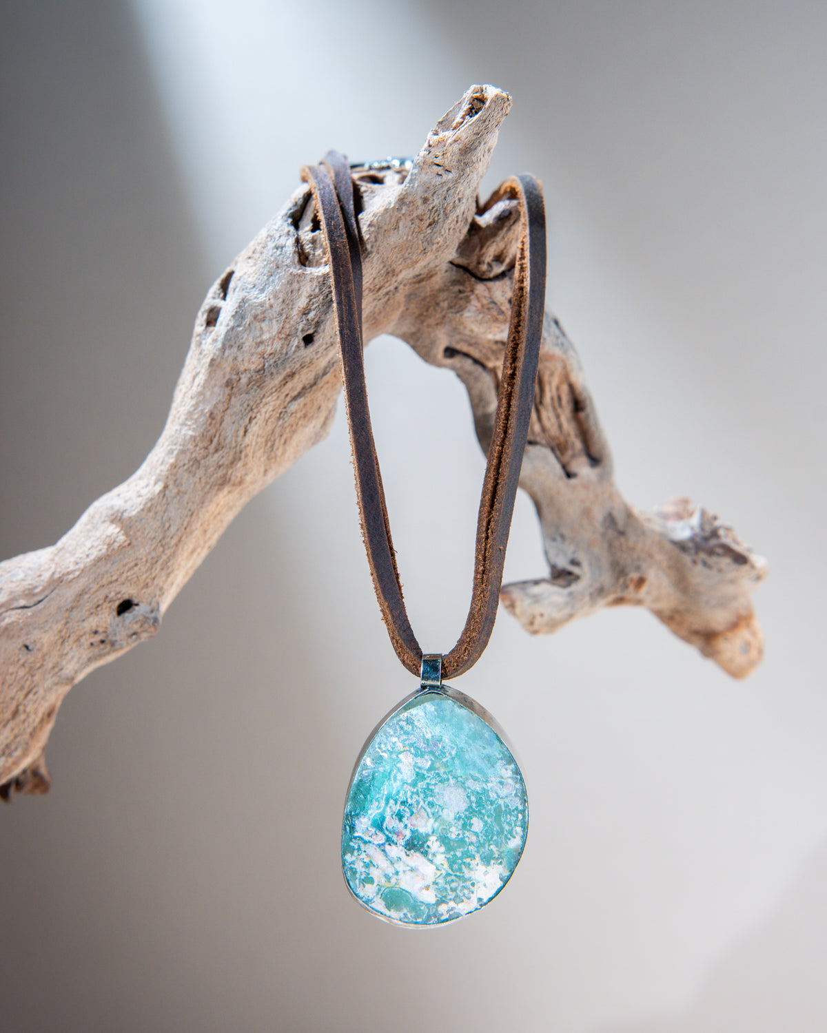 Old Sea Glass Pendant on Double Leather Cord