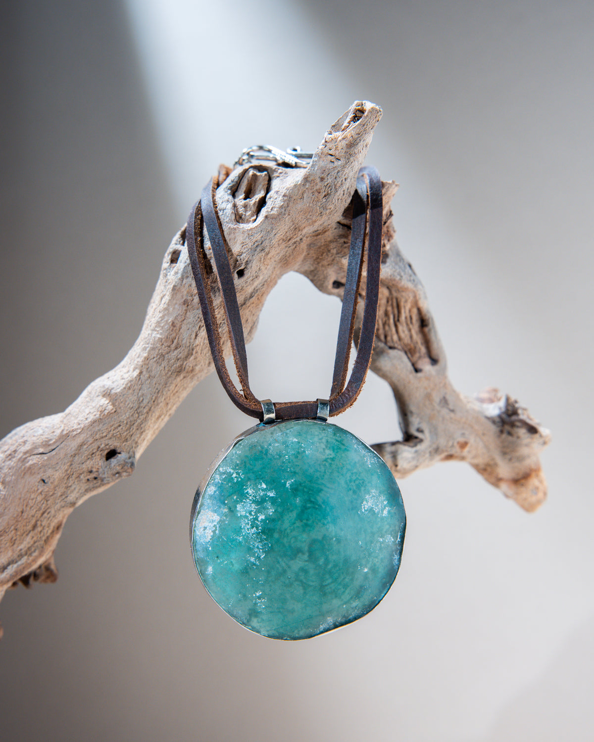 Old Sea Glass Pendant on Double Leather Cord
