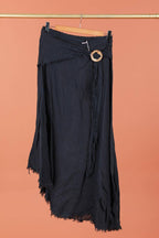 Linen skirt with drawstring 1013 100% linen: Bleu sky