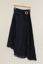Linen skirt with drawstring 1013 100% linen: Bleu sky