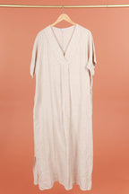 Long dress v-neck 62733 100% linen: White