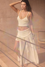 Solid Cotton Gauze Drop-Waist Yoke Maxi Skirt