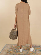 Long dress v-neck 62733 100% linen: White