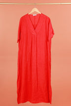 Long dress v-neck 62733 100% linen: White