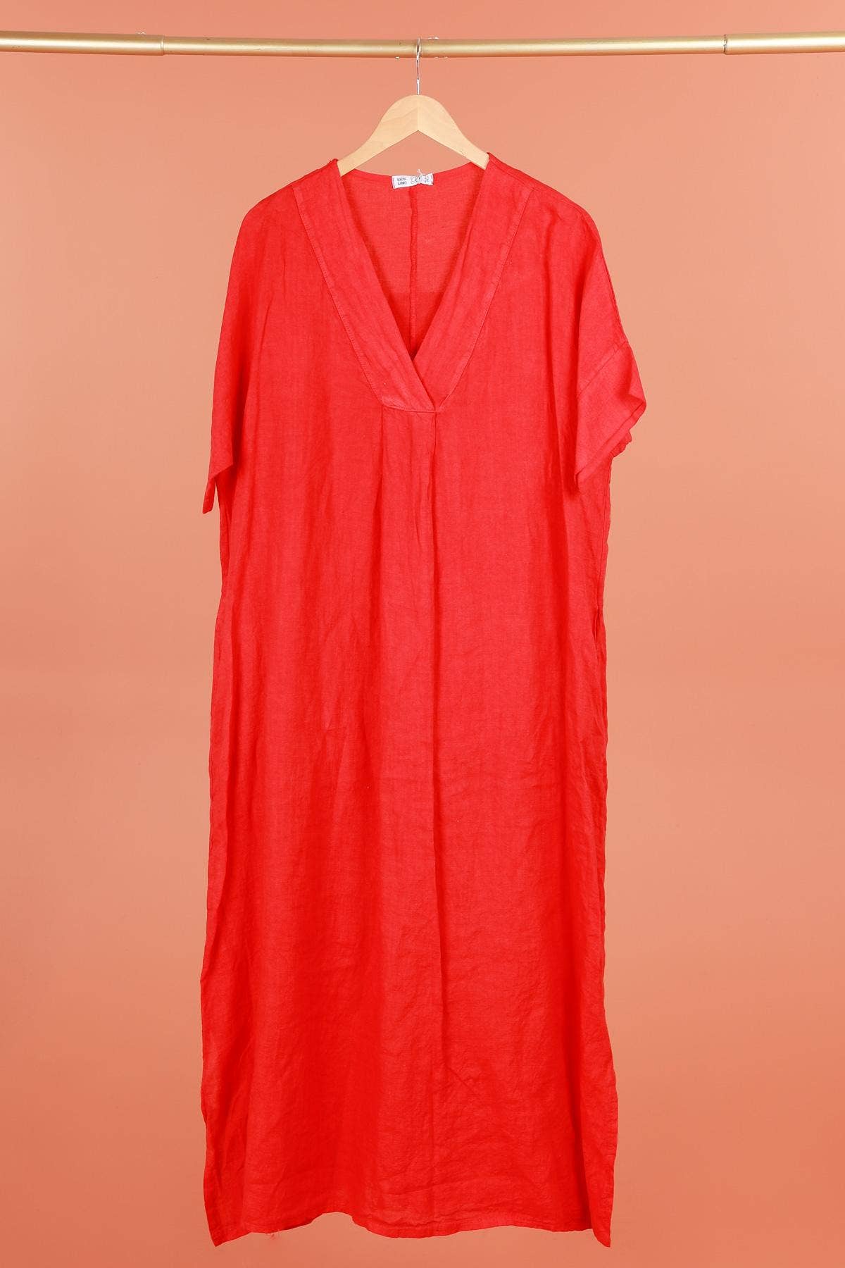 Long dress v-neck 62733 100% linen: Dust