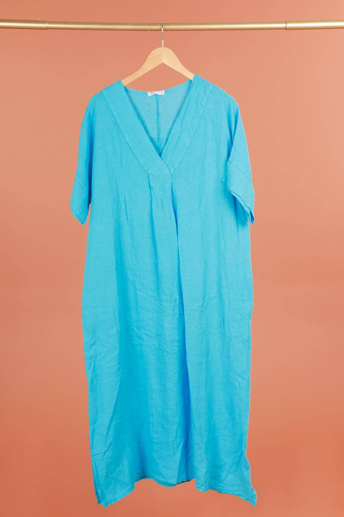 Long dress v-neck 62733 100% linen: White