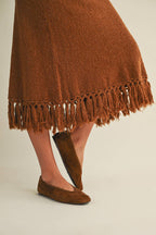 Artisanal Fringe Hem Knit Skirt