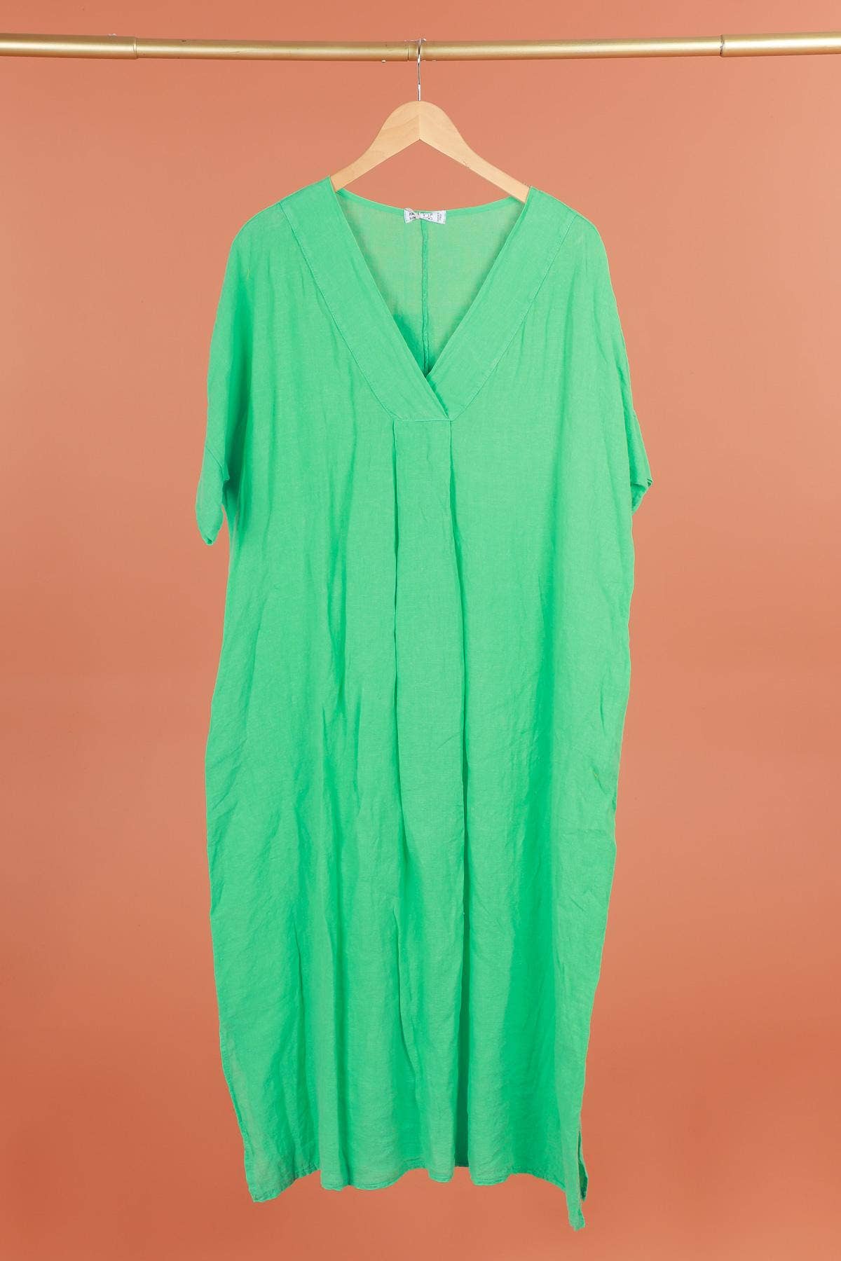 Long dress v-neck 62733 100% linen: White