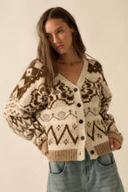 Brushed Alpine-Knit Button-Front Cardigan