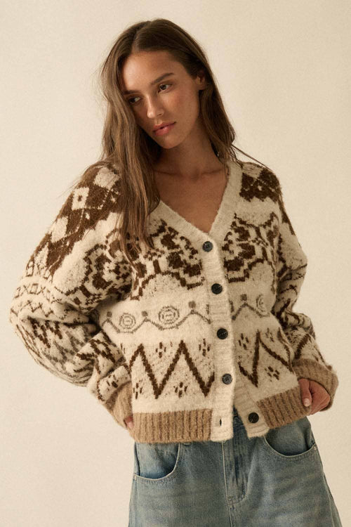 Brushed Alpine-Knit Button-Front Cardigan