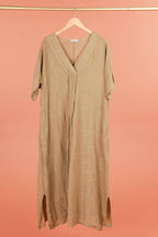 Long dress v-neck 62733 100% linen: VERT ANIS