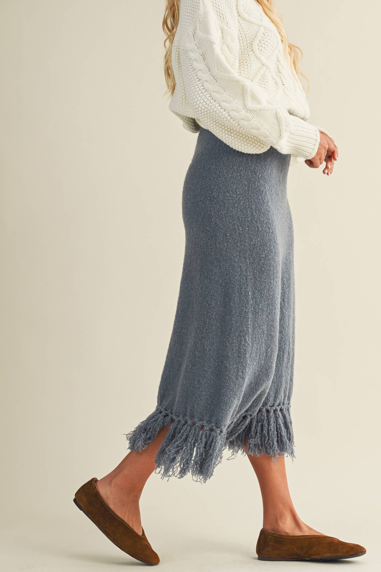 Artisanal Fringe Hem Knit Skirt