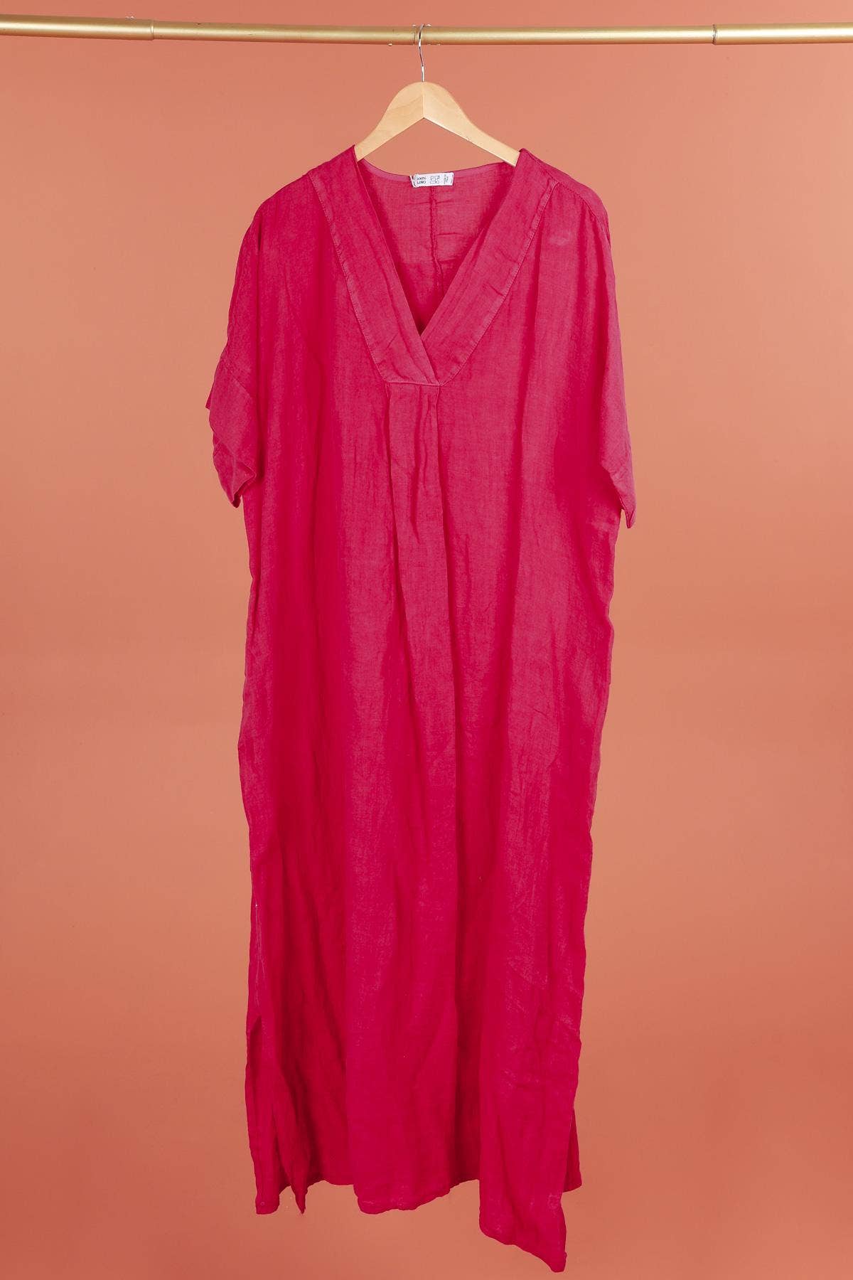 Long dress v-neck 62733 100% linen: VERT ANIS