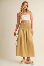 Shirred Waist Adjustable Side-Tie Skirt