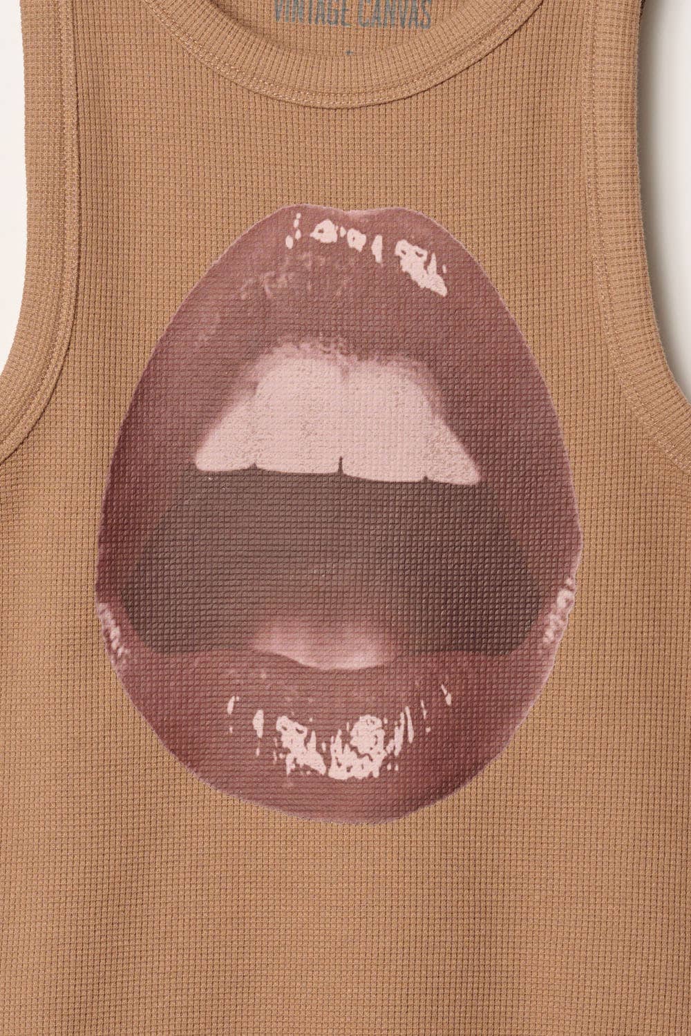 Open Lips Waffle-Knit Graphic Racerback Tank Top