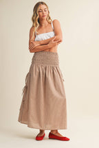 Shirred Waist Adjustable Side-Tie Skirt