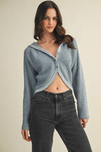 Sailor Collar Striped Trim Knit Cardigan