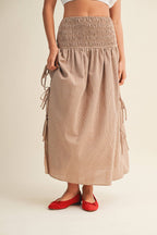 Shirred Waist Adjustable Side-Tie Skirt