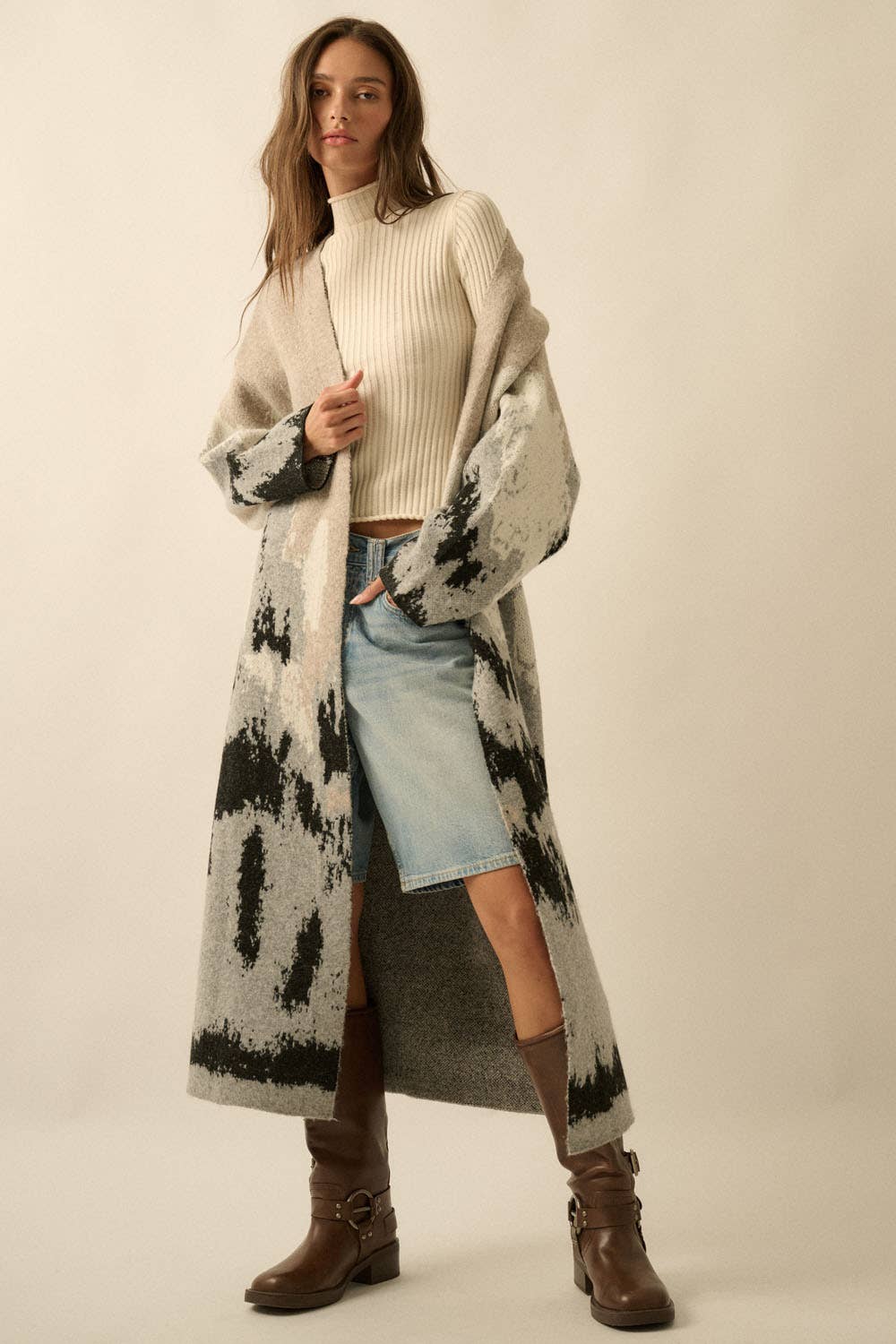 Mountain Jacquard-Knit Open-Front Cardigan