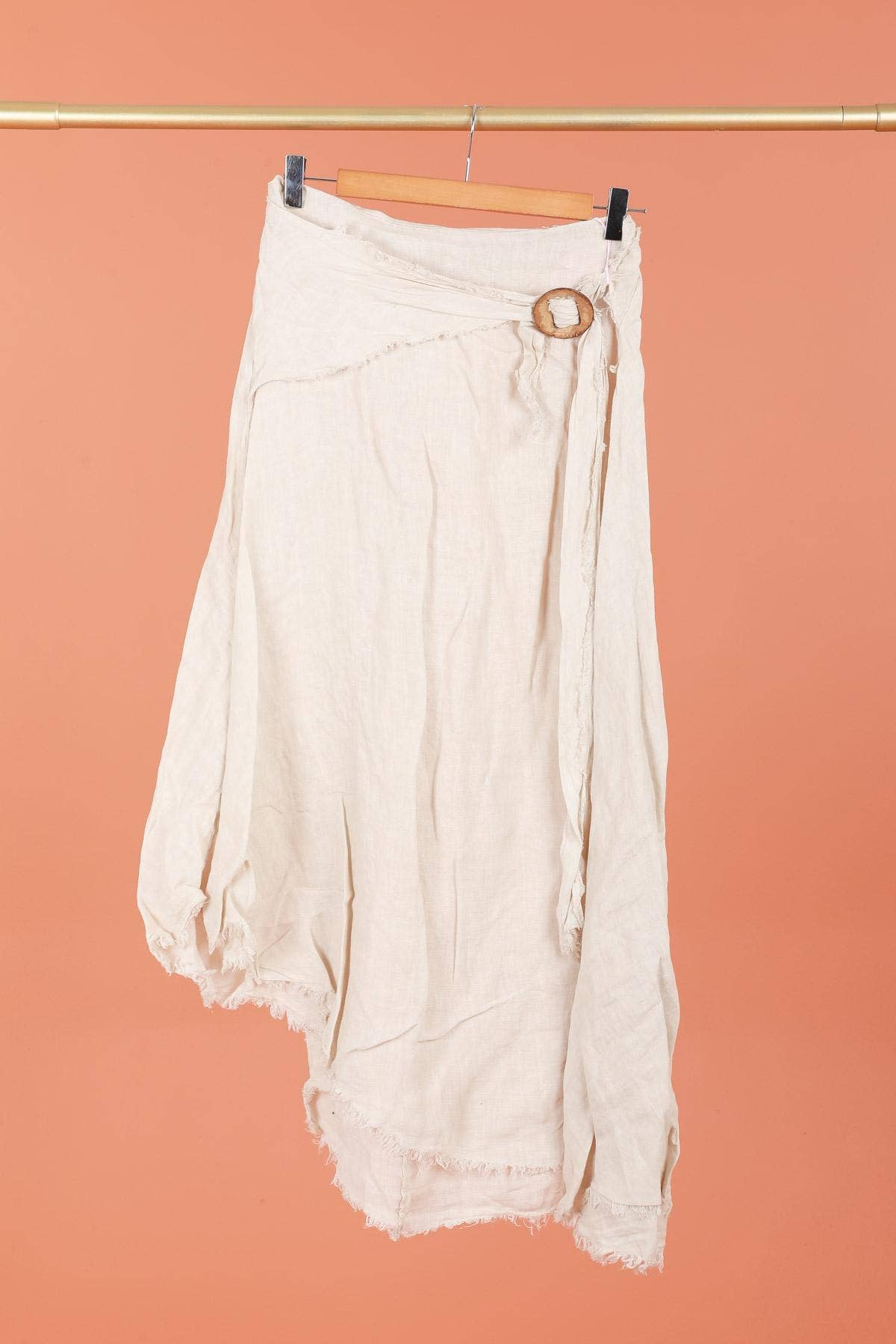 Linen skirt with drawstring 1013 100% linen: White