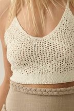 Crochet Open-Knit Tie-Back Cropped Tank Top
