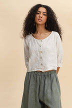 3/4 sleeve linen jacket 906 100% linen