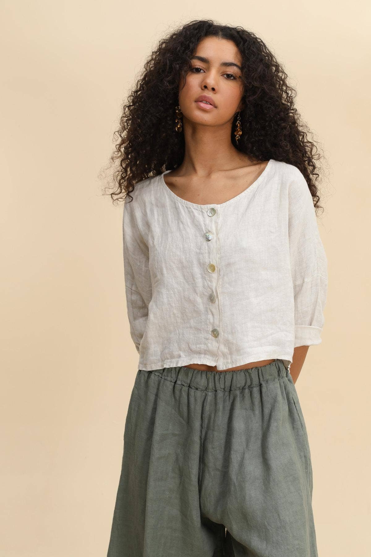3/4 sleeve linen jacket 906 100% linen