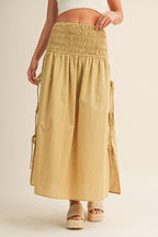 Shirred Waist Adjustable Side-Tie Skirt