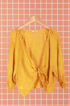 Linen wrap top 621286 100% linen: KAKI