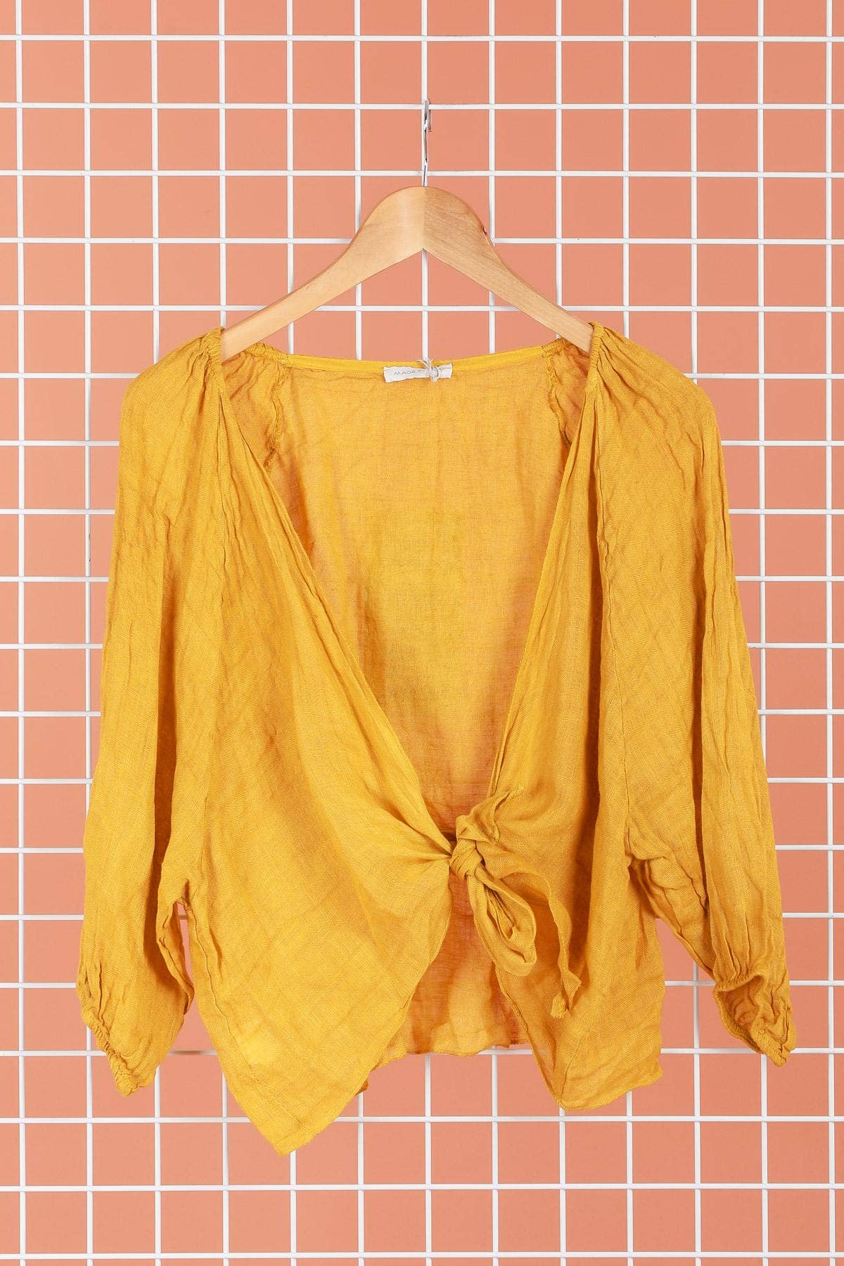 Linen wrap top 621286 100% linen: KAKI