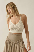 Crochet Open-Knit Tie-Back Cropped Tank Top